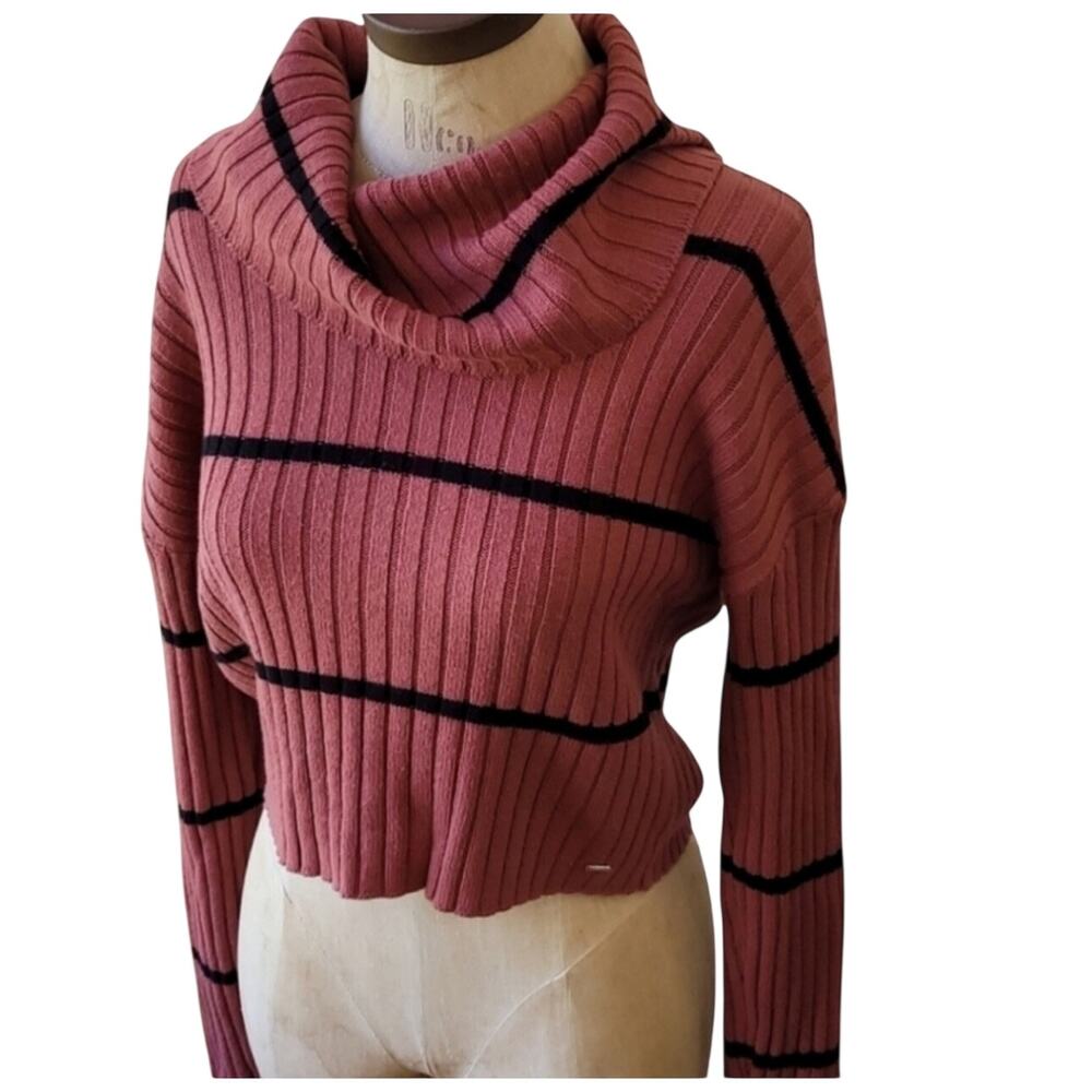 Guess Cropped Cowl Neck Striped Sweater M